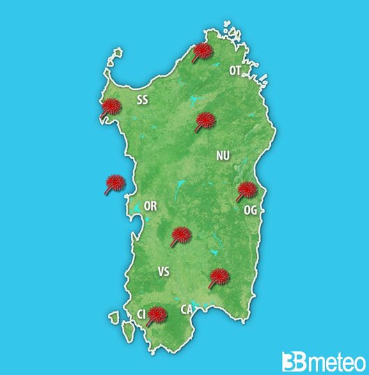 Previsioni meteo Sardegna per martedì, 30 luglio