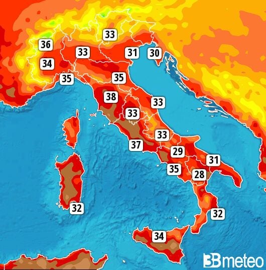 Previsioni meteo in Italia per martedì, 30 luglio