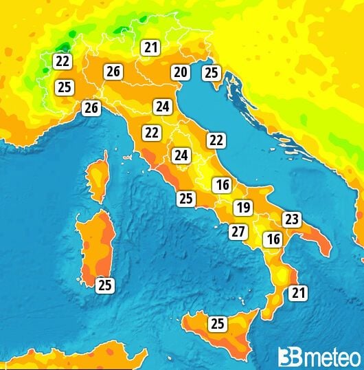 Previsioni meteo in Italia per mercoledì, 31 luglio