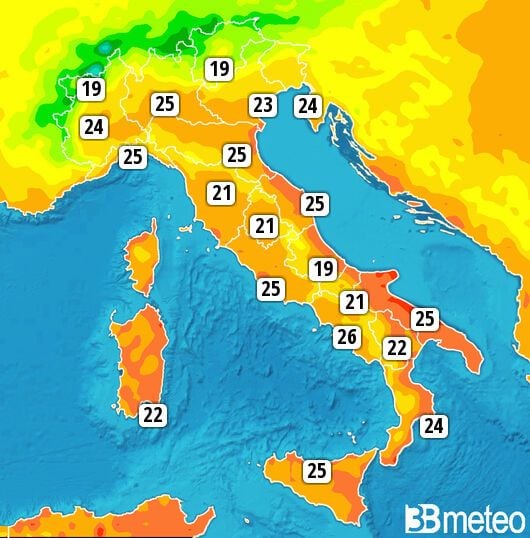 Previsioni meteo in Italia per venerdì, 02 agosto