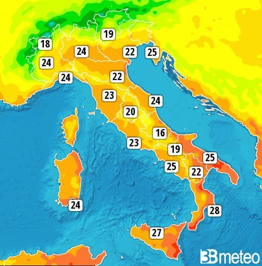 Previsioni meteo in Italia per sabato, 03 agosto