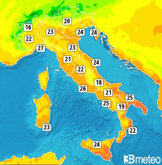 Previsioni meteo in Italia per martedì, 06 agosto