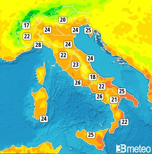 Previsioni meteo in Italia per mercoledì, 07 agosto
