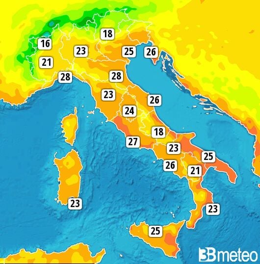 Previsioni meteo in Italia per giovedì, 08 agosto