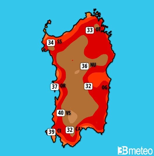 Previsioni meteo Sardegna per martedì, 30 luglio