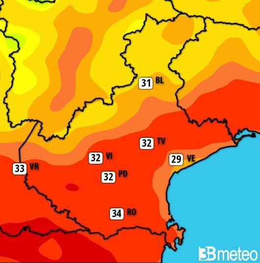 Previsioni meteo Veneto per martedì, 30 luglio