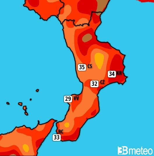 Previsioni meteo Calabria per martedì, 30 luglio