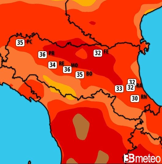 Previsioni meteo Emilia Romagna per martedì, 30 luglio