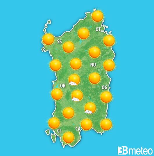 Previsioni meteo Sardegna per martedì, 30 luglio