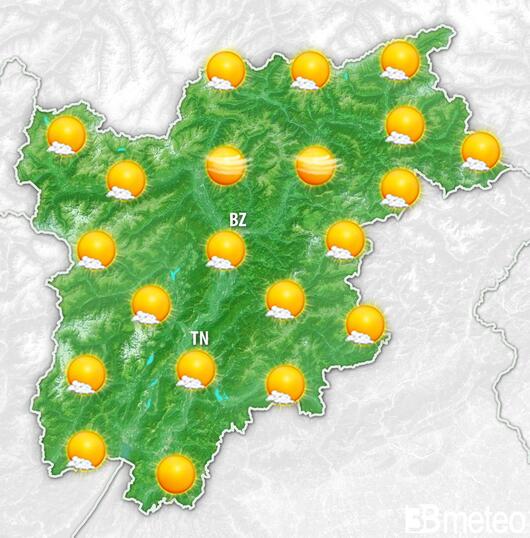 Previsioni meteo Trentino Alto Adige per venerdì, 02 agosto
