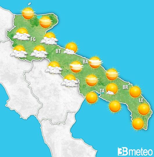 Previsioni meteo Puglia per lunedì, 05 agosto