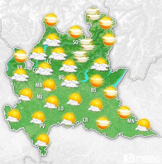 Previsioni meteo Lombardia per lunedì, 05 agosto