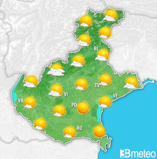 Previsioni meteo Veneto per martedì, 06 agosto