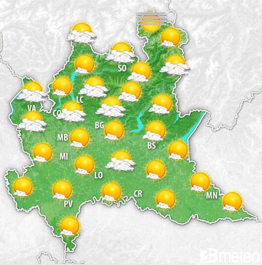Previsioni meteo Lombardia per martedì, 06 agosto