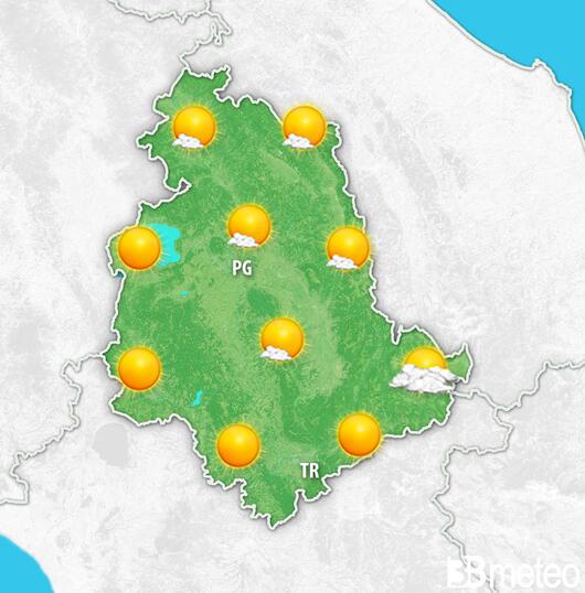 Previsioni meteo Umbria per mercoledì, 07 agosto