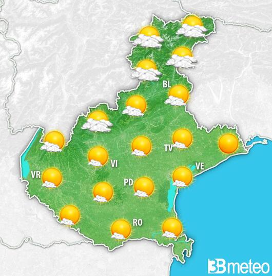 Previsioni meteo Veneto per mercoledì, 07 agosto