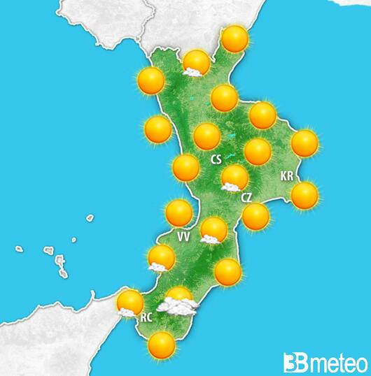 Previsioni meteo Calabria per mercoledì, 07 agosto
