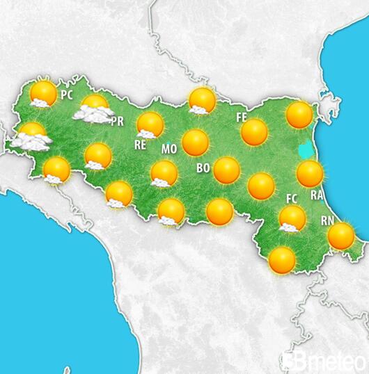 Previsioni meteo Emilia Romagna per mercoledì, 07 agosto