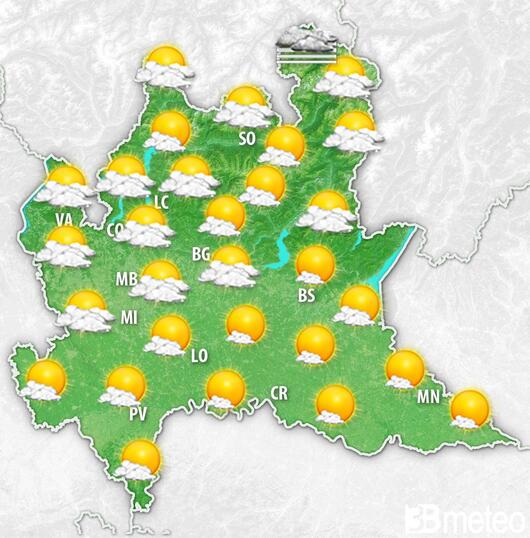 Previsioni meteo Lombardia per mercoledì, 07 agosto