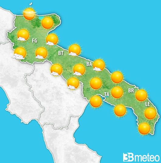 Previsioni meteo Puglia per giovedì, 08 agosto