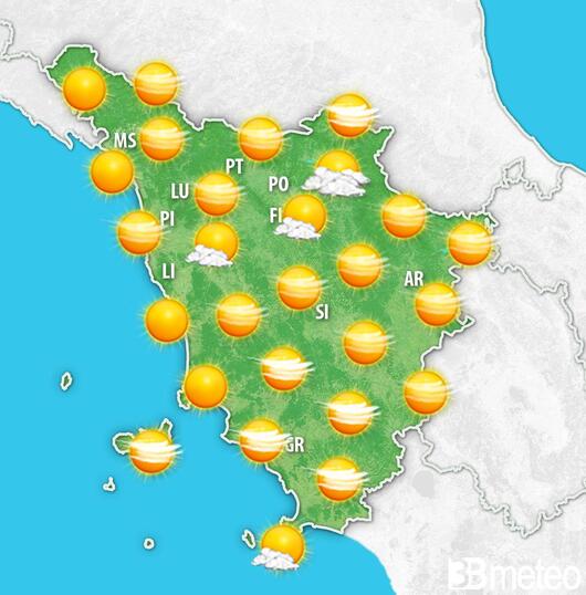 Previsioni meteo Toscana per giovedì, 08 agosto