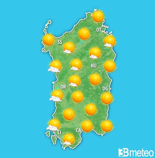 Previsioni meteo Sardegna per venerdì, 09 agosto