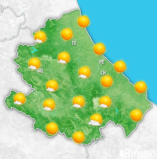 Previsioni meteo Abruzzo per venerdì, 09 agosto