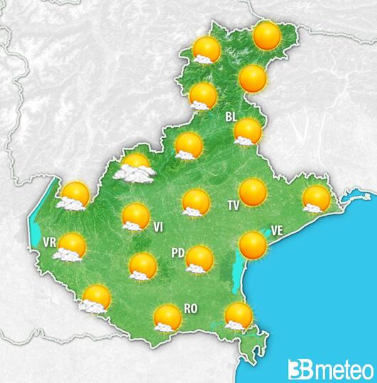Previsioni meteo Veneto per venerdì, 09 agosto