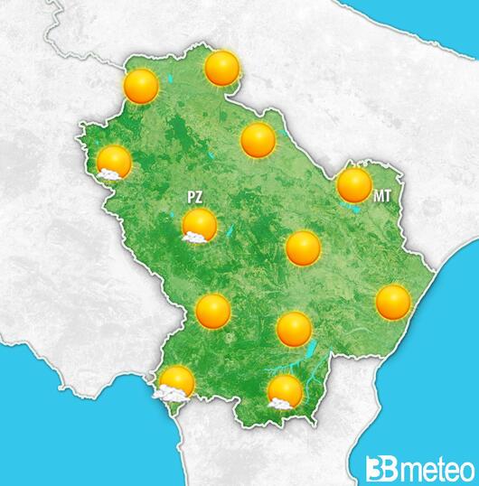 Previsioni meteo Basilicata per venerdì, 09 agosto