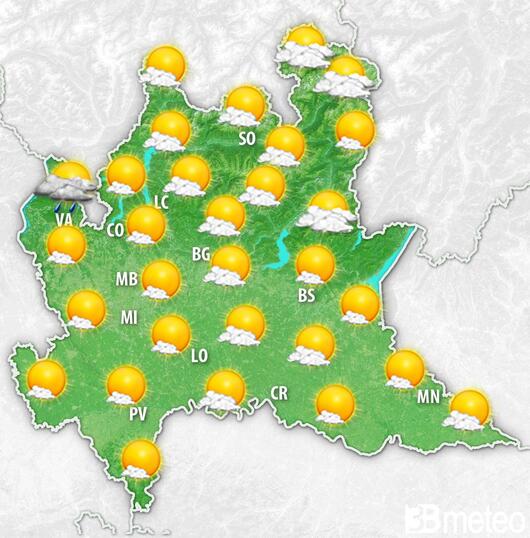 Previsioni meteo Lombardia per venerdì, 09 agosto