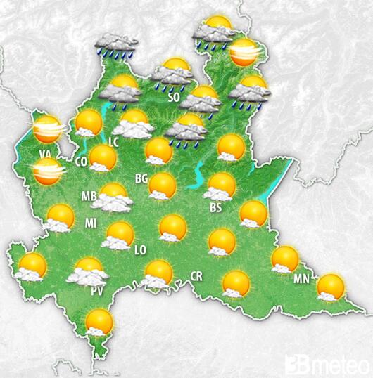 Previsioni meteo Lombardia per sabato, 10 agosto