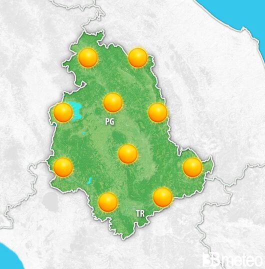 Previsioni meteo Umbria per lunedì, 12 agosto