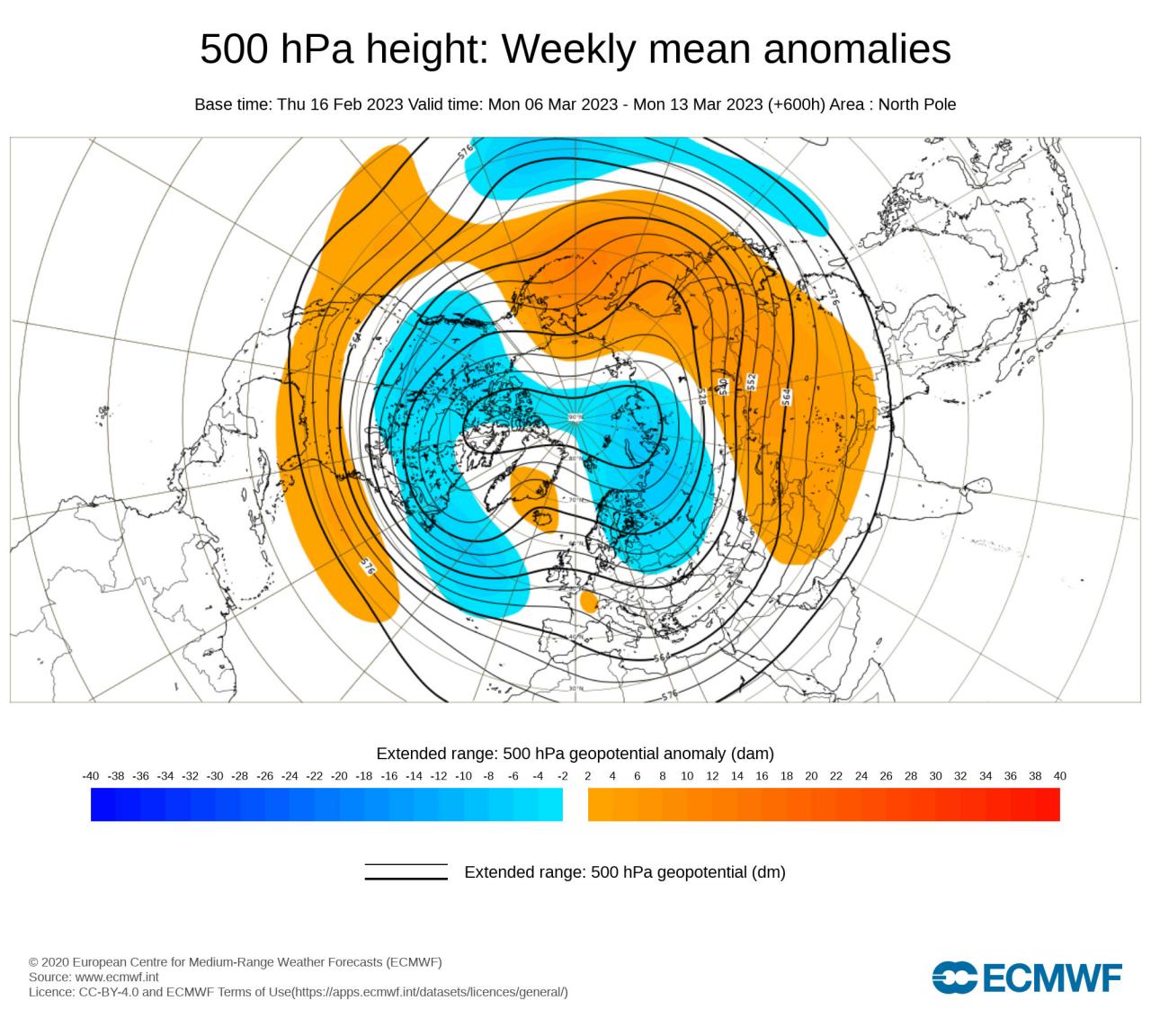 anomalie a 500 hPa secondo Ecmwf