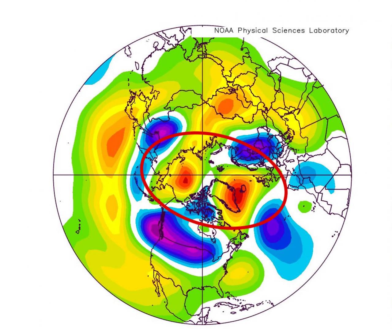 anomalie geopotenziale a 500 hPa fonte Noaa