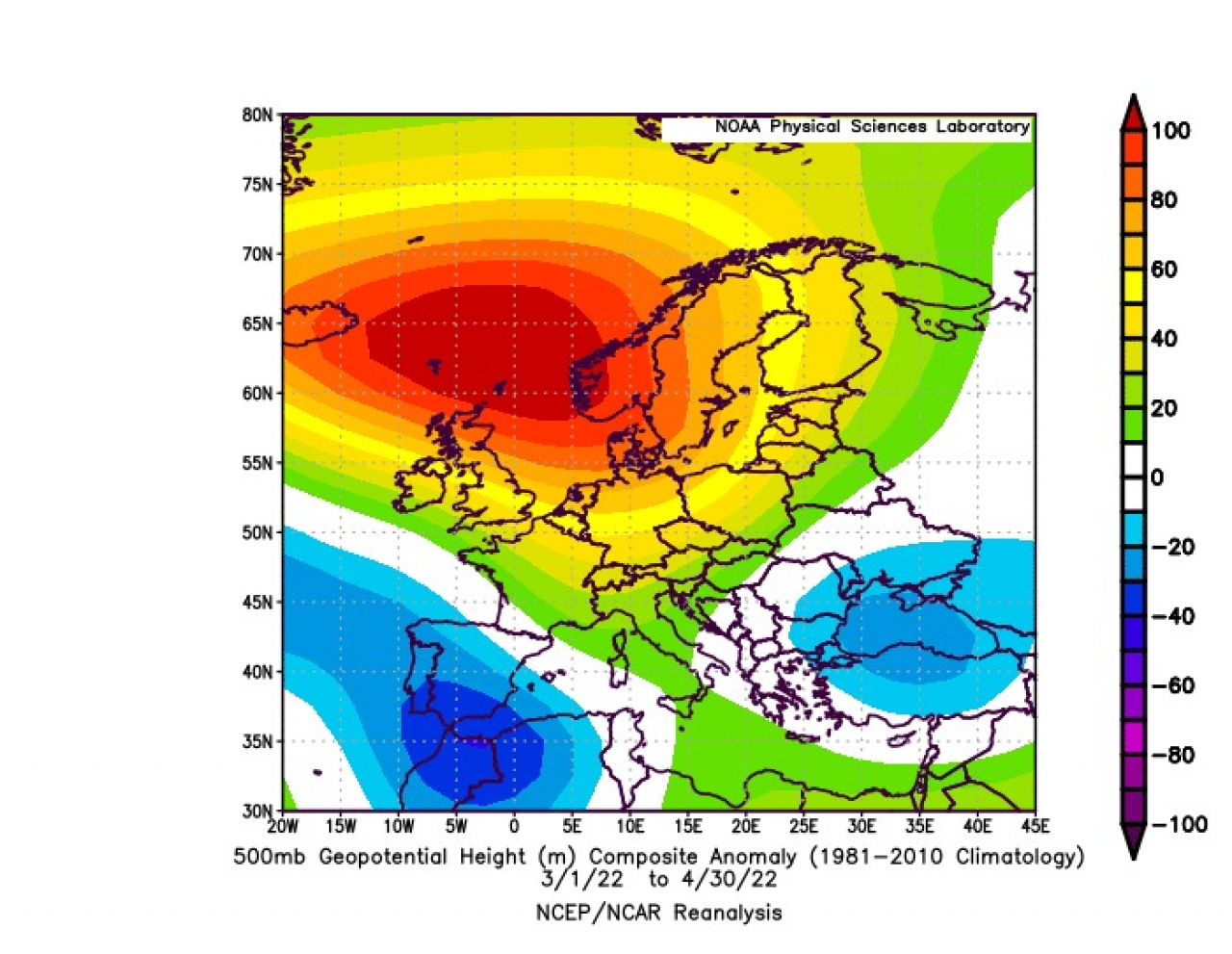anomalie geopotenziale a 500 hPa fonte Noaa