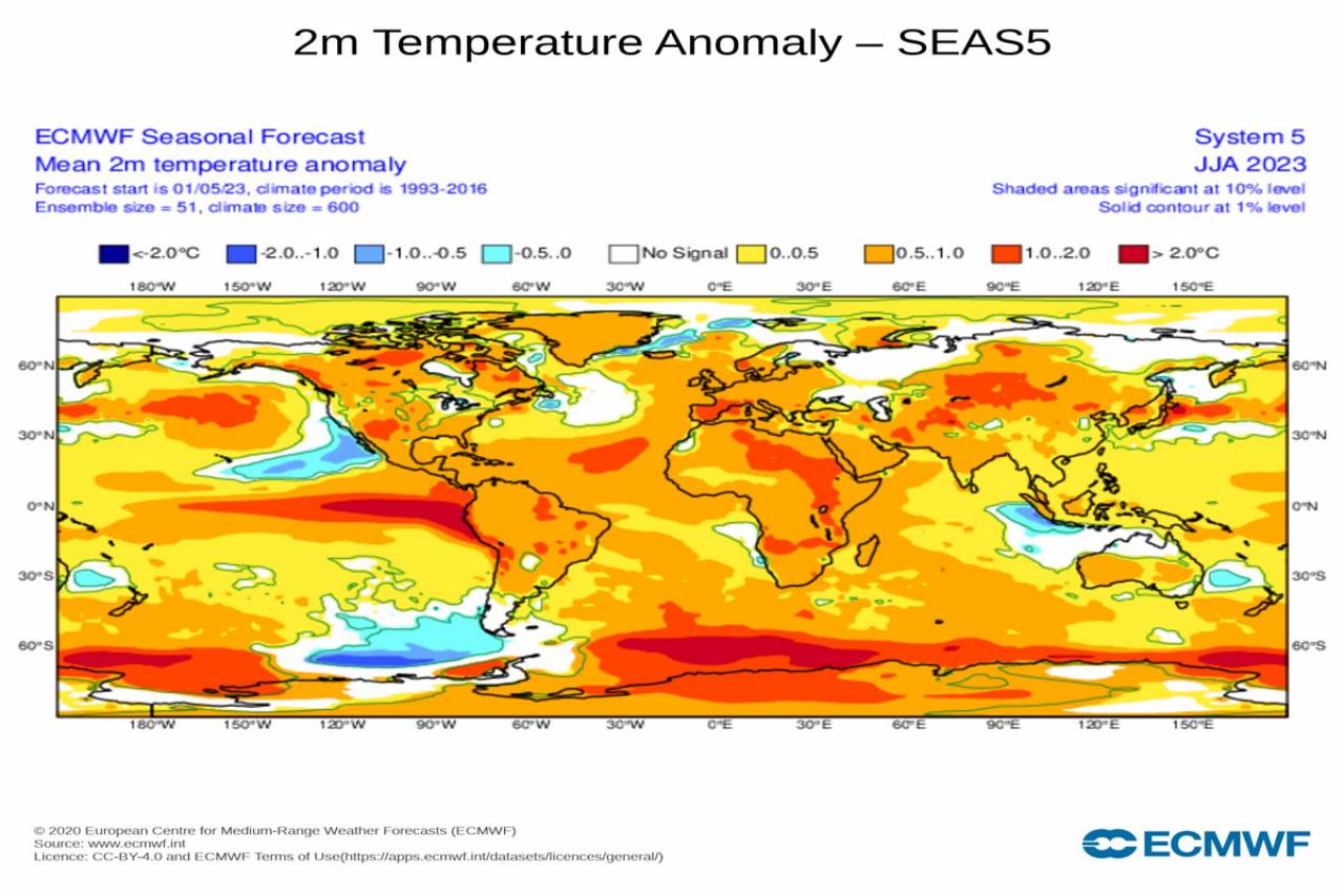 anomalie temperatura a 2m fonte Ecmwf