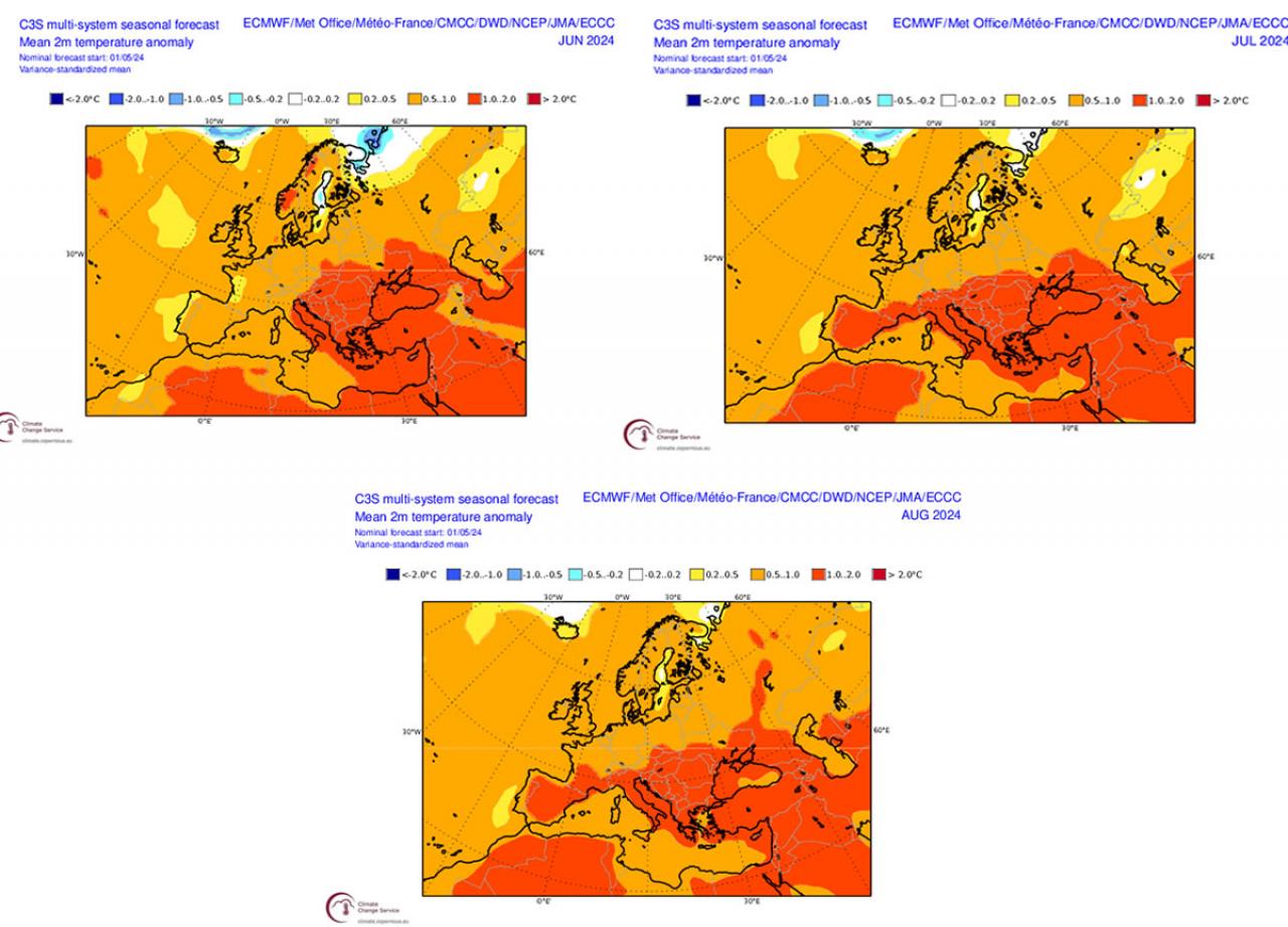 anomalie temperature giugno, luglio, agosto secondo Copernicus