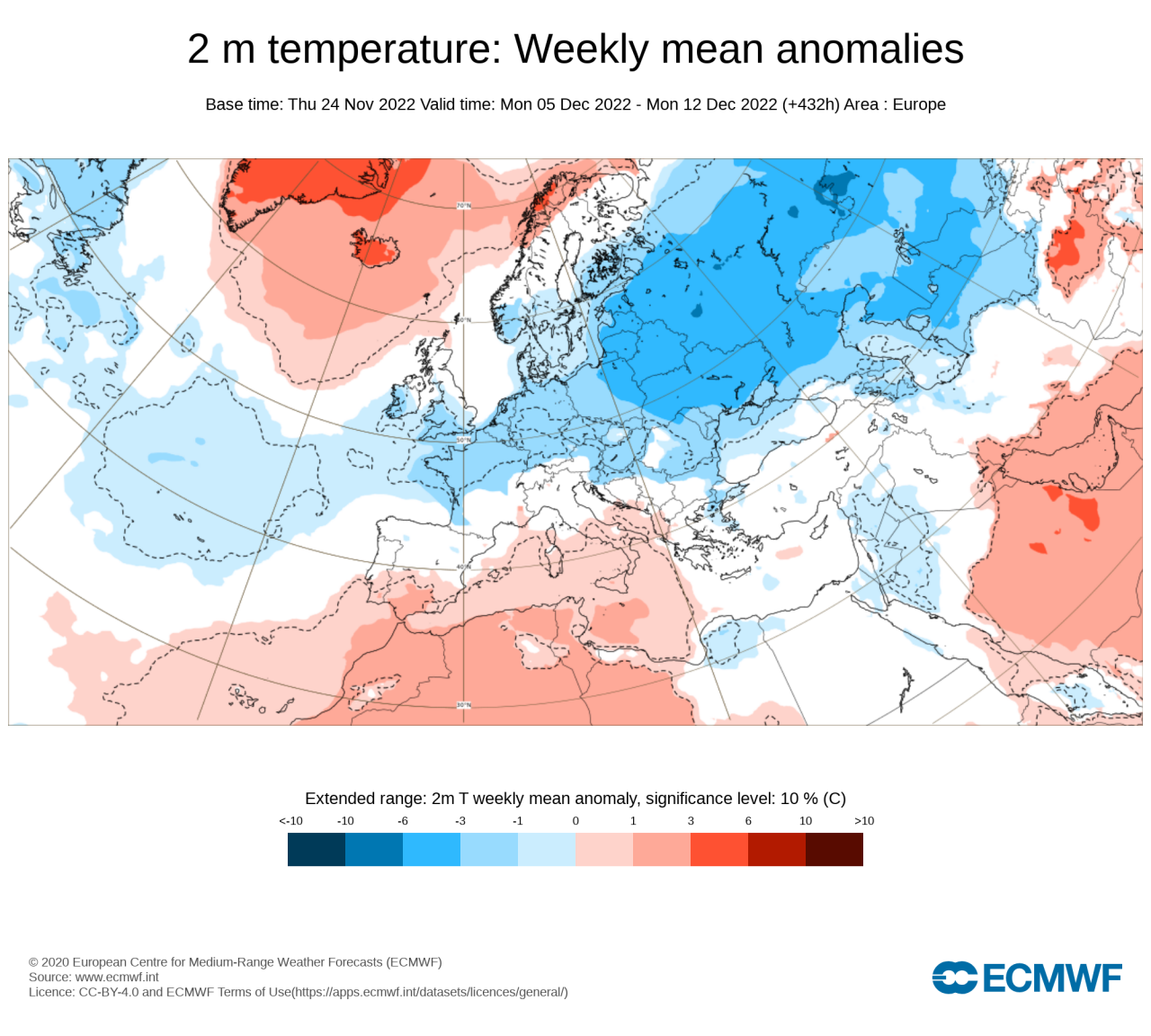 anomalie temperature secondo Ecmwf