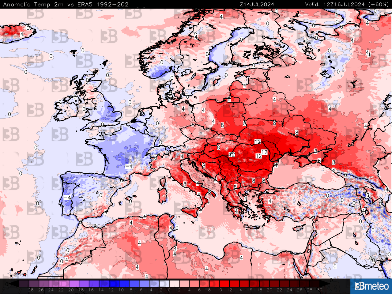 Anomalie termiche a 2m previste per marted&igrave; pomeriggio
