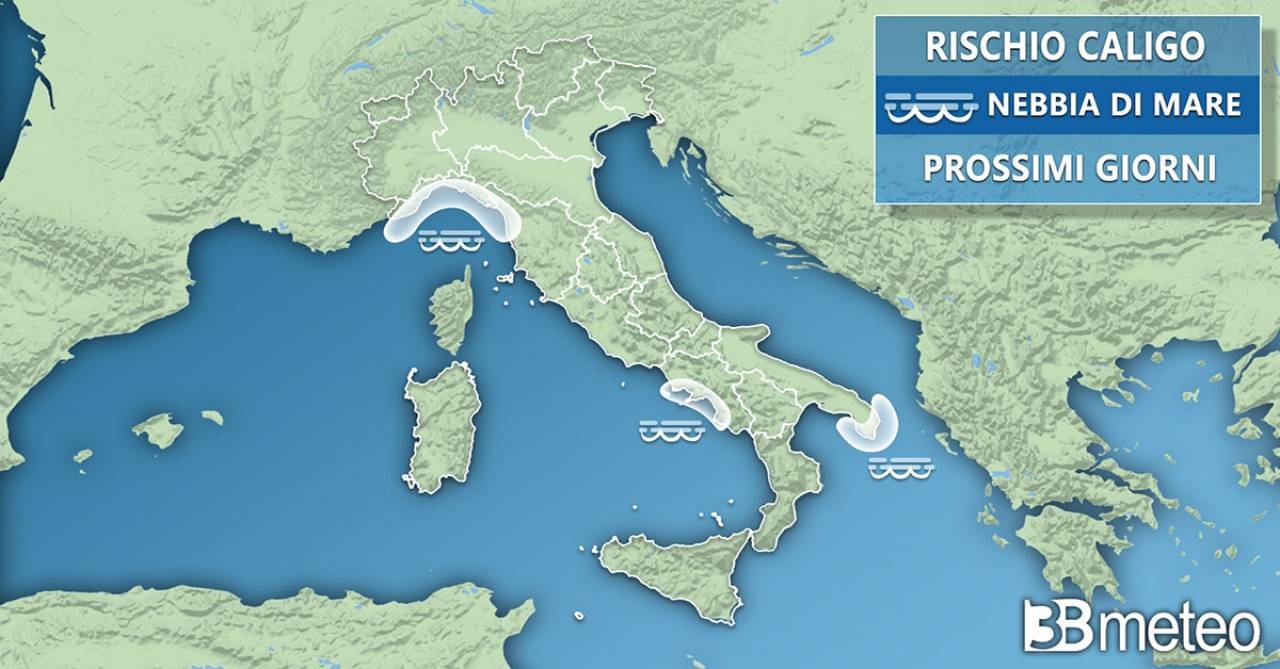 Aree a rischio nebbia di mare