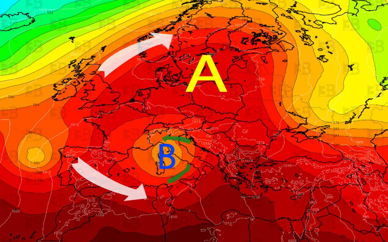 configurazione di blocco con vortice isolato sul Mediterraneo