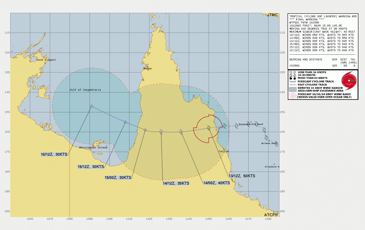 La rotta prevista della tempesta Jasper