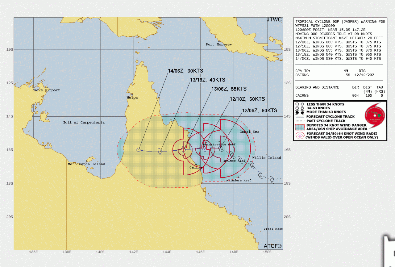 La rotta prevista della tempesta tropicale Jasper