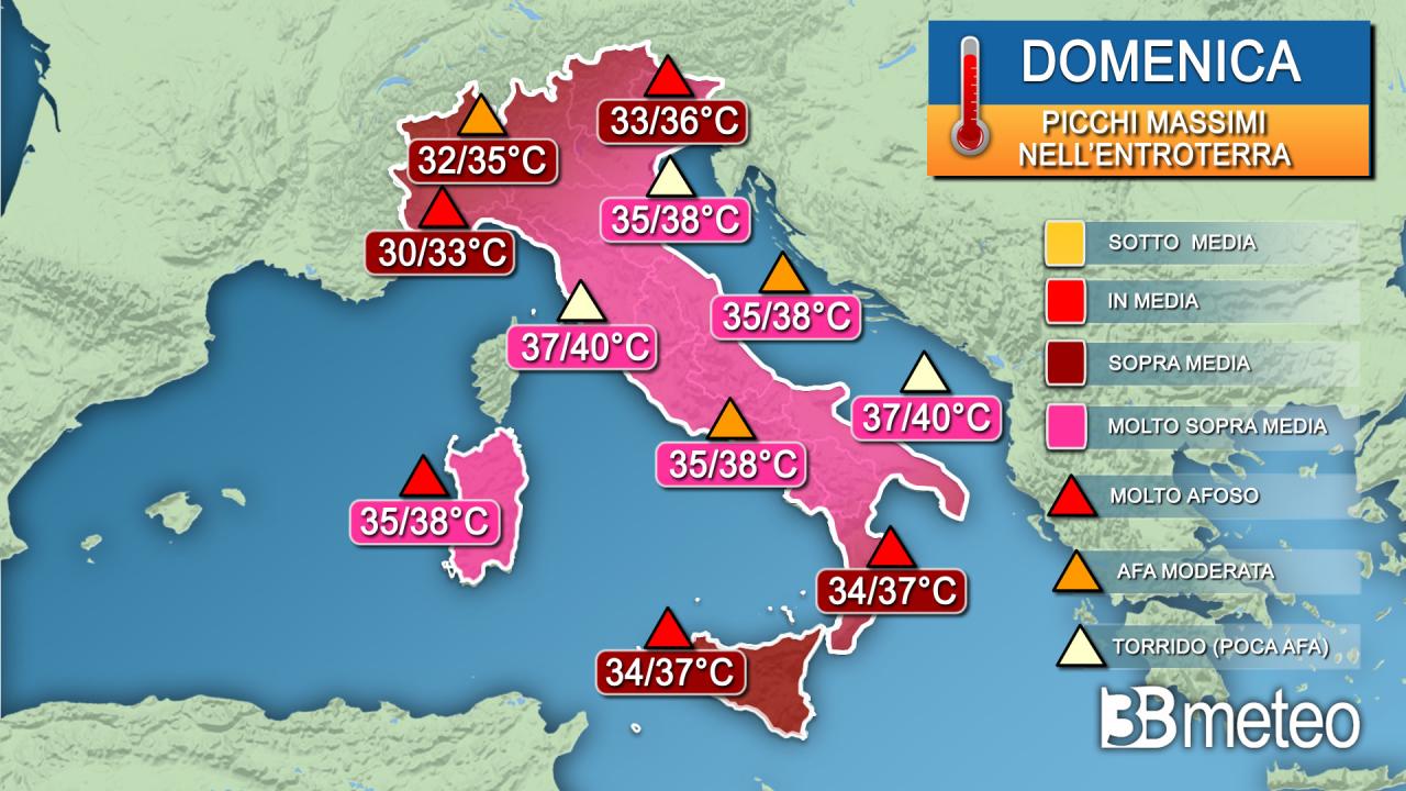 Meteo - Picchi di temperatura massima previsti domenica Meteo - Picchi di temperatura massima previsti domenica