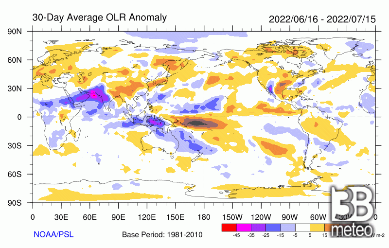 OLR anomalie, fonte Noaa OLR anomalie, fonte Noaa