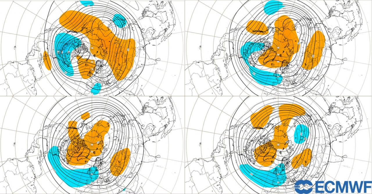 sequenza temporale in senso orario del cambiamento di circolazione - fonte Ecmwf