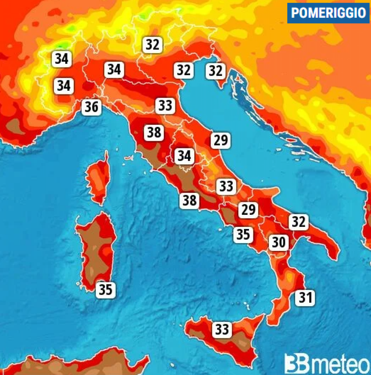 Temperature massime di martedì