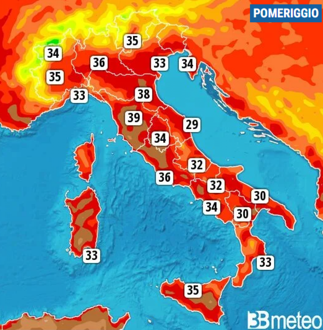 Temperature massime di mercoledì