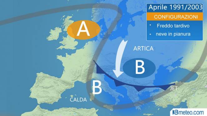 Le configurazioni che portarono a freddo e neve anche in pianura in aprile Le configurazioni che portarono a freddo e neve anche in pianura in aprile