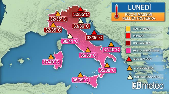 Meteo - Picchi di temperatura massima previsti lunedì Meteo - Picchi di temperatura massima previsti lunedì